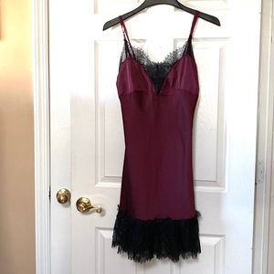 RARE House of WIDOW Purple Satin Black Lace Lolita Gothic Slip Dress